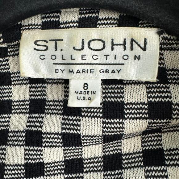 St. John Collection Plaid Knit Scalloped Blazer Jacket Black White Size US 8 - Picture 7 of 7